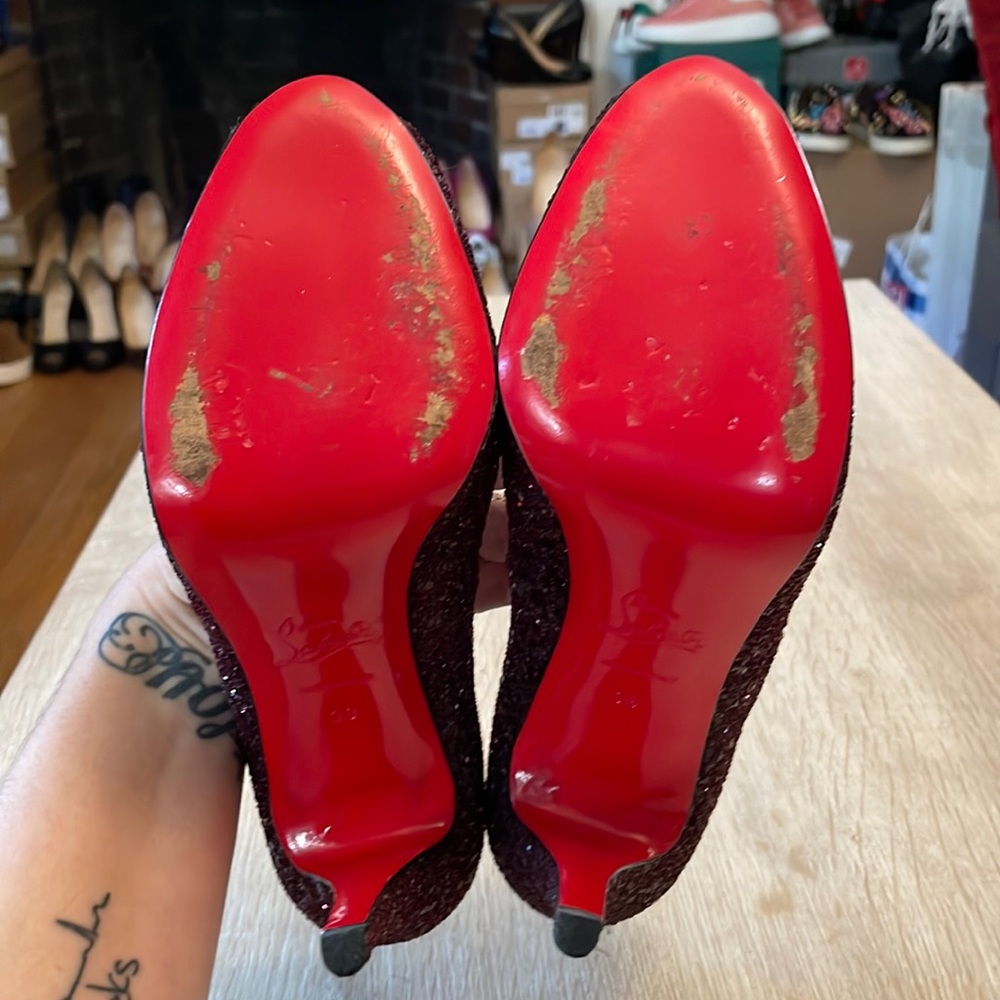 Louboutin Very Prive 120MM Oxblood Glitter - 38 - Picture 6 of 10